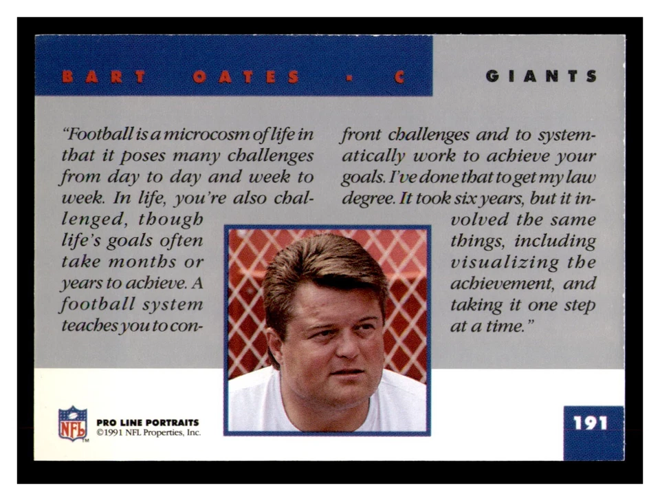 Bart Oates Signed 1991 Pro Line Card #191 Autographed Giants 85890 - Image 2 of 2