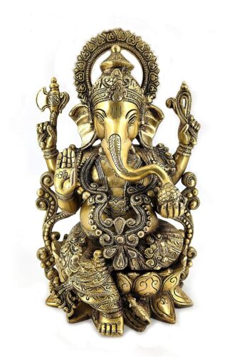 Lord Ganesha Sitting on Kamal Brass Religious Statue Force God Idol Sculpture-