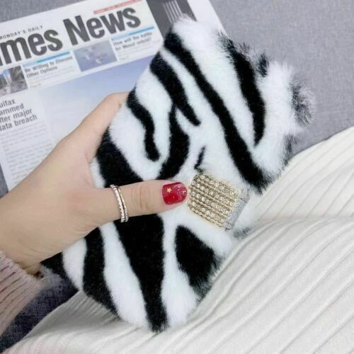 Plush Leopard Zebra Wallet Phone Case For Oneplus 13 12 Sony 1 5 10 Google Pixel - Image 2 of 4
