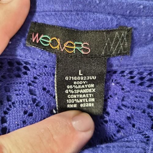 Weavers Purple Blouse Women's Sz L Collared Long Sleeve Lace Top Button Up - Picture 3 of 8