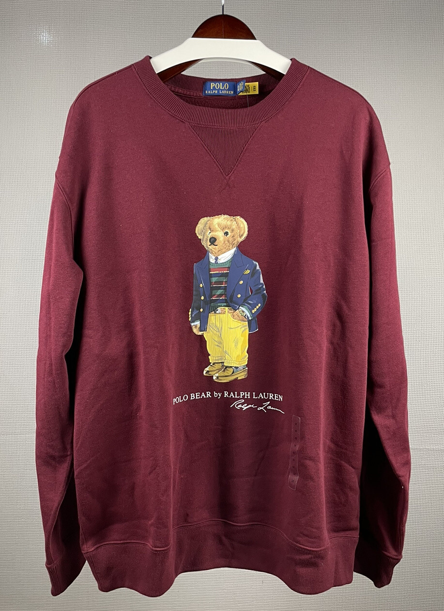 PONY POLO RALPH LAUREN Felpa uomo grande e alta borgogna polo orso nuovo con etichette