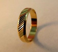 WOMENS 14KT GOLD EP 5MM DIAGONAL RIDGED LASER CUT WEDDING RING L3 - SIZE 11