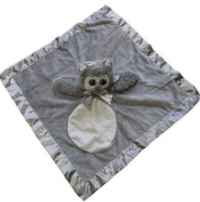 Bearington Baby Collection Gray Owl Satin Soft Lovey Security Blanket Soft Plush