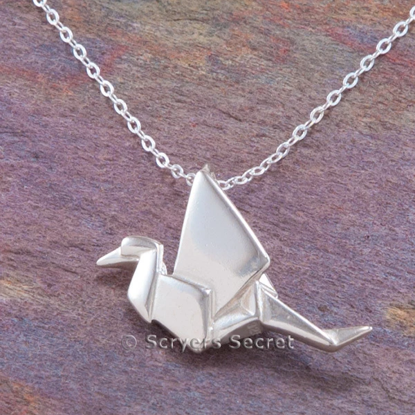 UNDERCOVER Collana 18" ciondolo ciondolo cigno gru uccellino carta ORIGAMI argento sterling 925