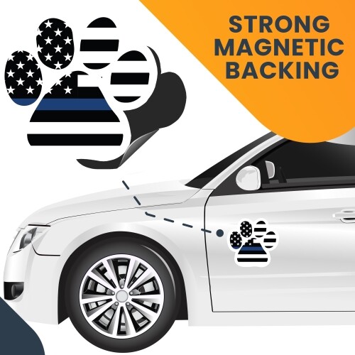 Magnet Me Up Thin Blue Line Pawprint Magnet Decal with White Outline, 5 Inch - Picture 7 of 7