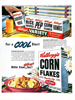 1948 KELLOGG'S CORN FLAKES Genuine Vintage Print Ad Variety Pack