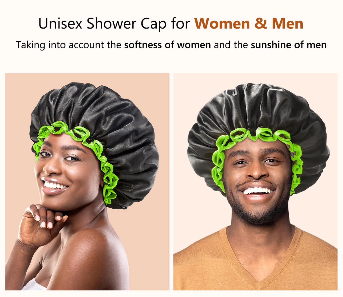 Extra große schwarze Duschhaube für Damen und Herren dicke lange Haare Zöpfe