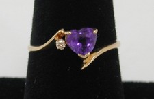 Vintage NABCO 14K Yellow Gold Amethyst Heart & Diamond Ring Size 6.75 585 Solid