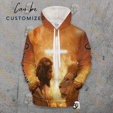 Sudadera con Capucha Cristiana Personalizada Jesús Cruz del León Gráfico 3D Fe Regalo Hombres Mujeres