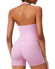 Halter Workout Sets for Women 2 Piece V Neck Tank Tops Scrunch Booty Shorts G...