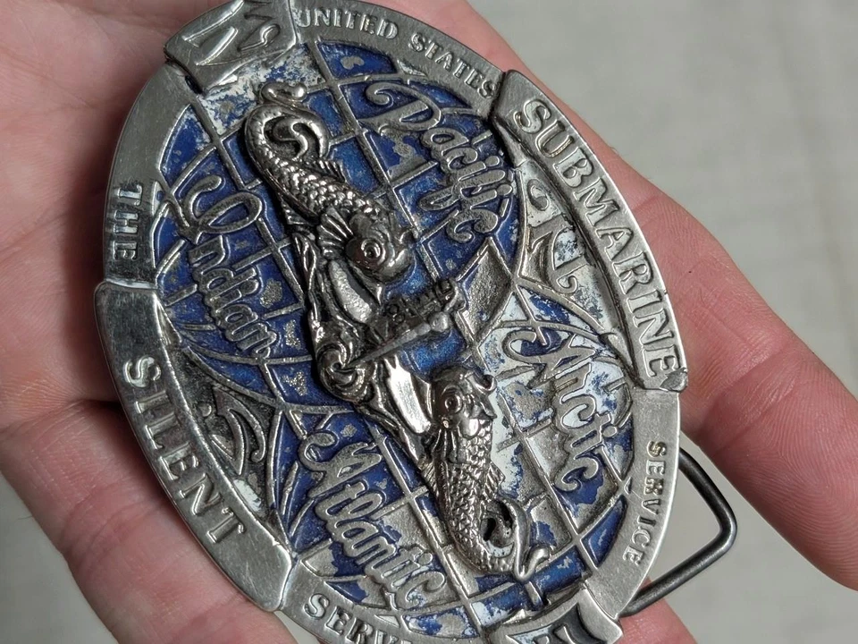 De colección USN Hebilla de Cinturón Marina de los Estados Unidos Peltre SUBMARINO el Servicio Silencioso OCCIDENTAL Foto 2 de 4