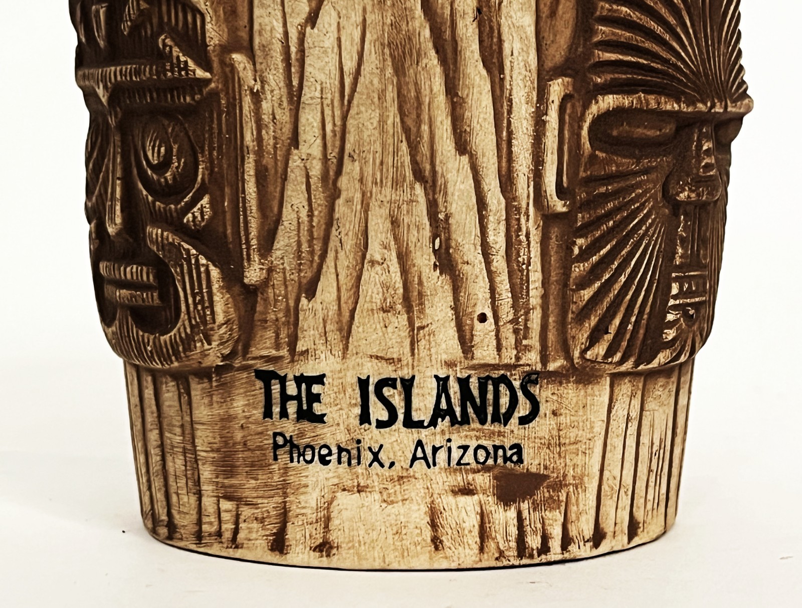 VTG 3 FACES BROWN TIKI MASK PLANTER BUCKET MUG CUP ISLANDS PHOENIX AZ OMC JAPAN