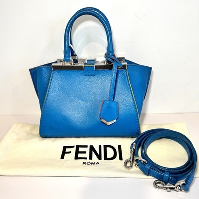 Fendi 3Jours Mini Blue Leather Top Handle Bag W Silver Accent