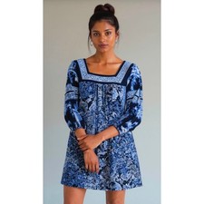 MICHAEL Michael Kors Blue Square Neck Paisley Floral Print Shift Dress Size M