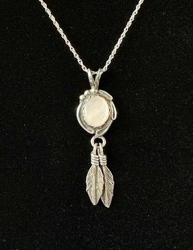 VTG Navajo Jefferson James Mother of Pearl Sterling Silver Pendant Necklace