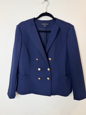 Ann Taylor Navy Blue Double Breasted Career Blazer Gold Button Detail Womens L