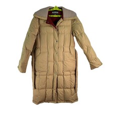 Cyclone Duck Down Puffer Long Jacket With Tie Snap Closure Women’s Size 8 Tan