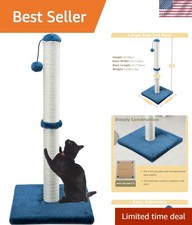 Modern Blue 34" Cat Scratching Post with Plush Ball - Easy Assembly Stability