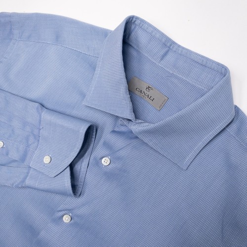 Canali Twill Oberhemd Herren 17 (43) Langarm Made In Italy Business Blau