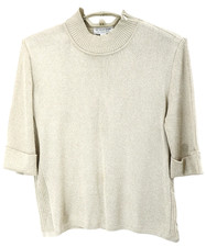 ST. JOHN SPORT By MARIE GRAY Women's Metallic Pullover Sweater 3/4 Sleeve Gold L