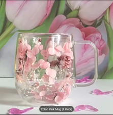 Double Walled Glass Cup Dried Flower Insulated Coffee Tea Mug with Handle Mug UK
