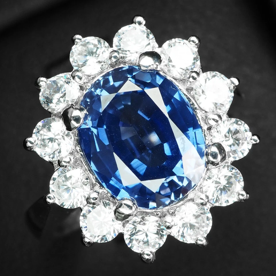 Роскошные кольца из белого золота 925 пробы с ярким синим сапфиром 4,20 карата размер 7 - Изображение 2 из 4