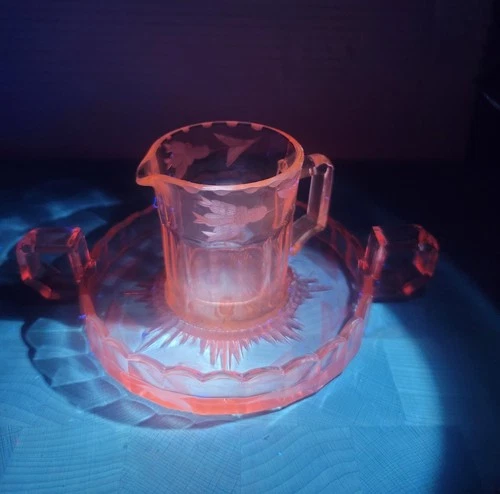 Selenium Paden City Westmoreland Domino Tray & Creamer Depression Glass RARE!