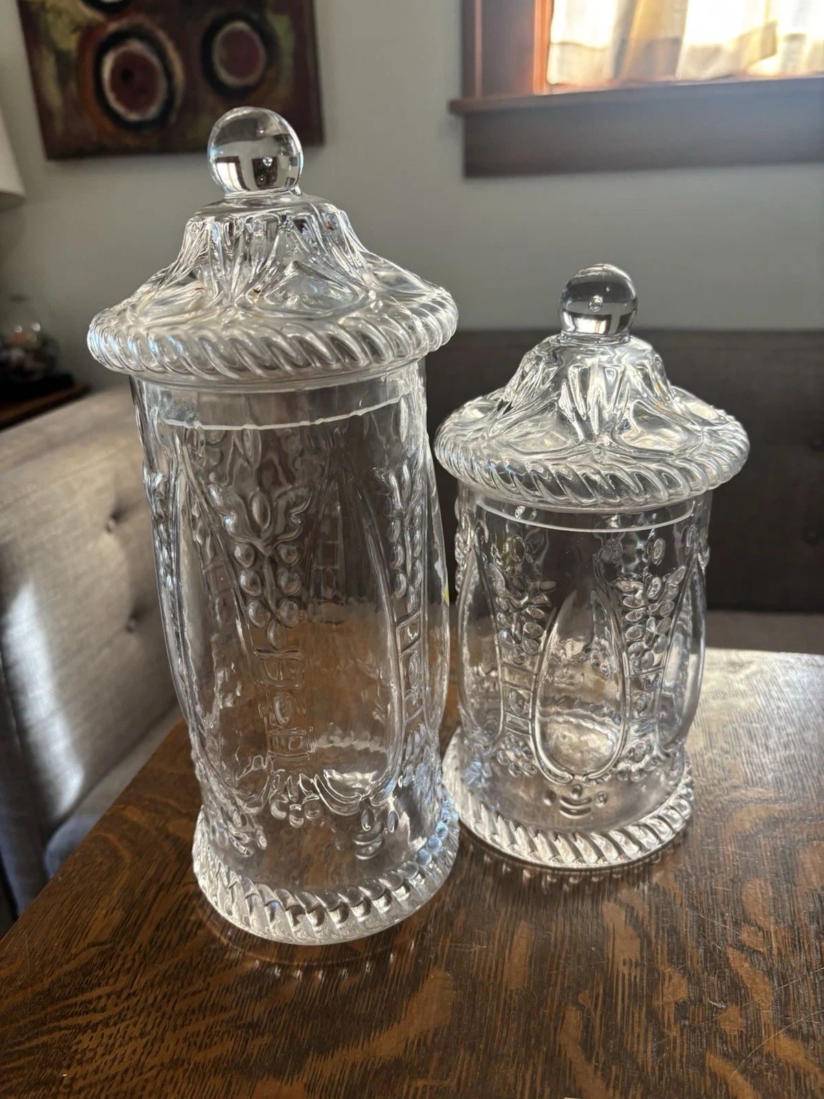 Stunning Set Of Two Glass Canisters.