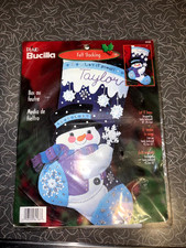 PLAID BUCILLA LET IT SNOW 84588 FELT STOCKING SEQUINI SNOWMAN