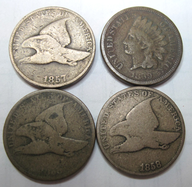1857, 1858 Large & Small Letters, 1859 * 4 FLYING EAGLES / INDIAN *USA $5. SHIP