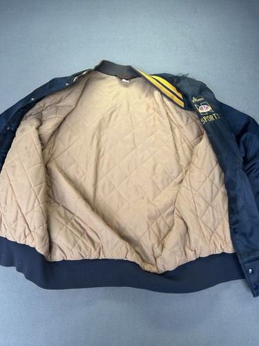 Vintage NBC Sports Herren Bomberjacke XL Blau Destroyed Thrashed Steve Logo - Bild 6 von 16