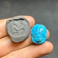 Ancient Egyptian Turquoise intaglio Seal old Scarab Amulet Seal Stone Stamp Bead