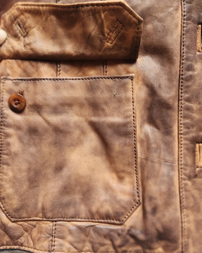 Chaqueta de cuero marrón RuffHewn bien usada para mujer talla L Foto 3 de 4