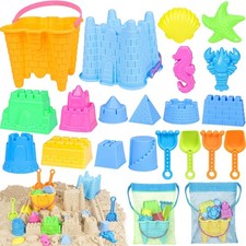 Kids Beach Sand Toys Set 2 Buckets Shovels Molds Mesh Bag