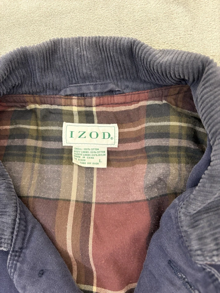 Vtg Izod Chore Jacket Mens Large Oversized 2XL Plaid Interior Blue Barn Canvas - Image 3 of 4