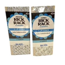 J&P Coats Silver Metallic Rick Rack 3 Yards Medium & 2 Yards Jumbo NIP