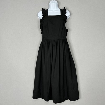 black pinafore dress ladies Charcoal Black Cotton Flax Pinafore Midi Wrap Dress 50" / Petite (5'1" and below)