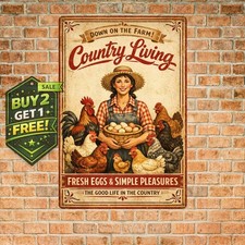 Pampered Chickens Live Here Chicken Coop Decor Metal Tin Sign 8x12