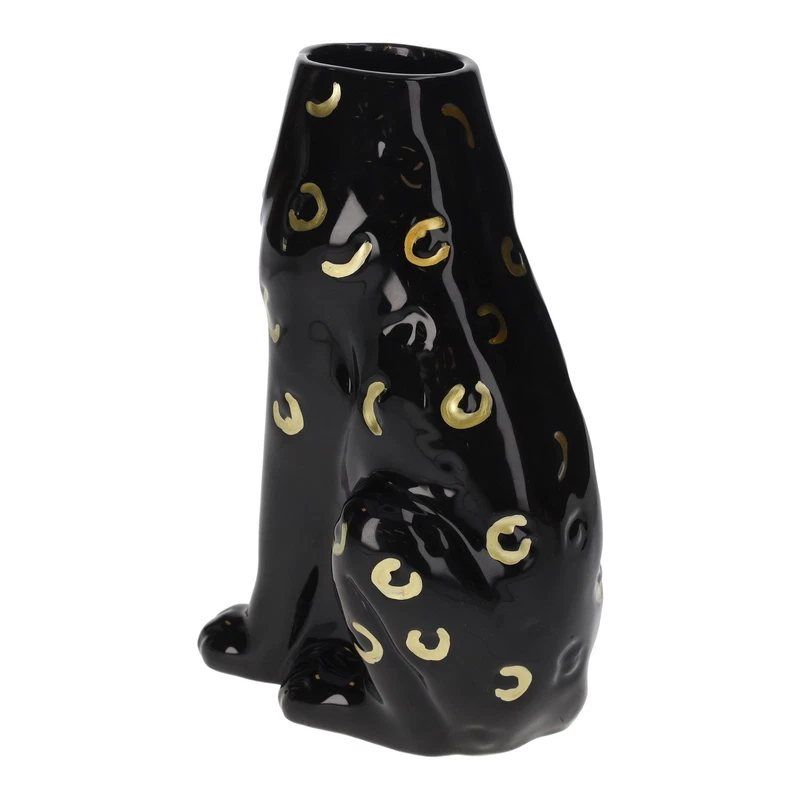 Vaso Pantera Ceramica Nero e Oro Decorativo Portafiori Animale Moderno H 20 cm, fotografia 4 di 9