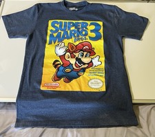 Vintage Y2K Super Mario Bros 3 Graphic T-Shirt Size Medium Youth Blue/Grey