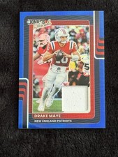 Drake Maye 2025 Panini Donruss “Donruss Threads” Jersey Patch Blue Prizm Card RF