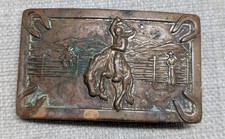 vintage 1950s belt buckle BRONZE brass COWBOY western RODEO bronco horse