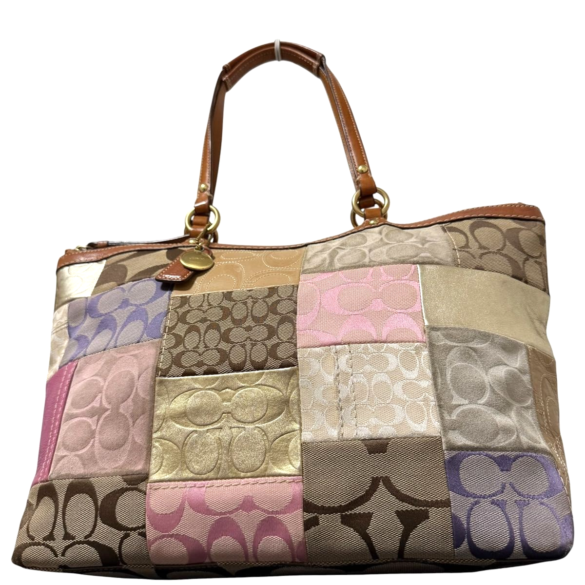 COACH Patchwork Signature Tote Bag Handbag Canvas Leather Suede