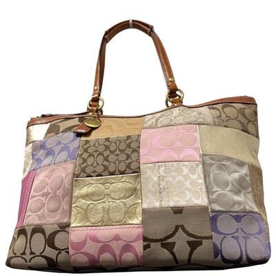 COACH Patchwork Signature Tote Bag Handbag Canvas Leather Suede