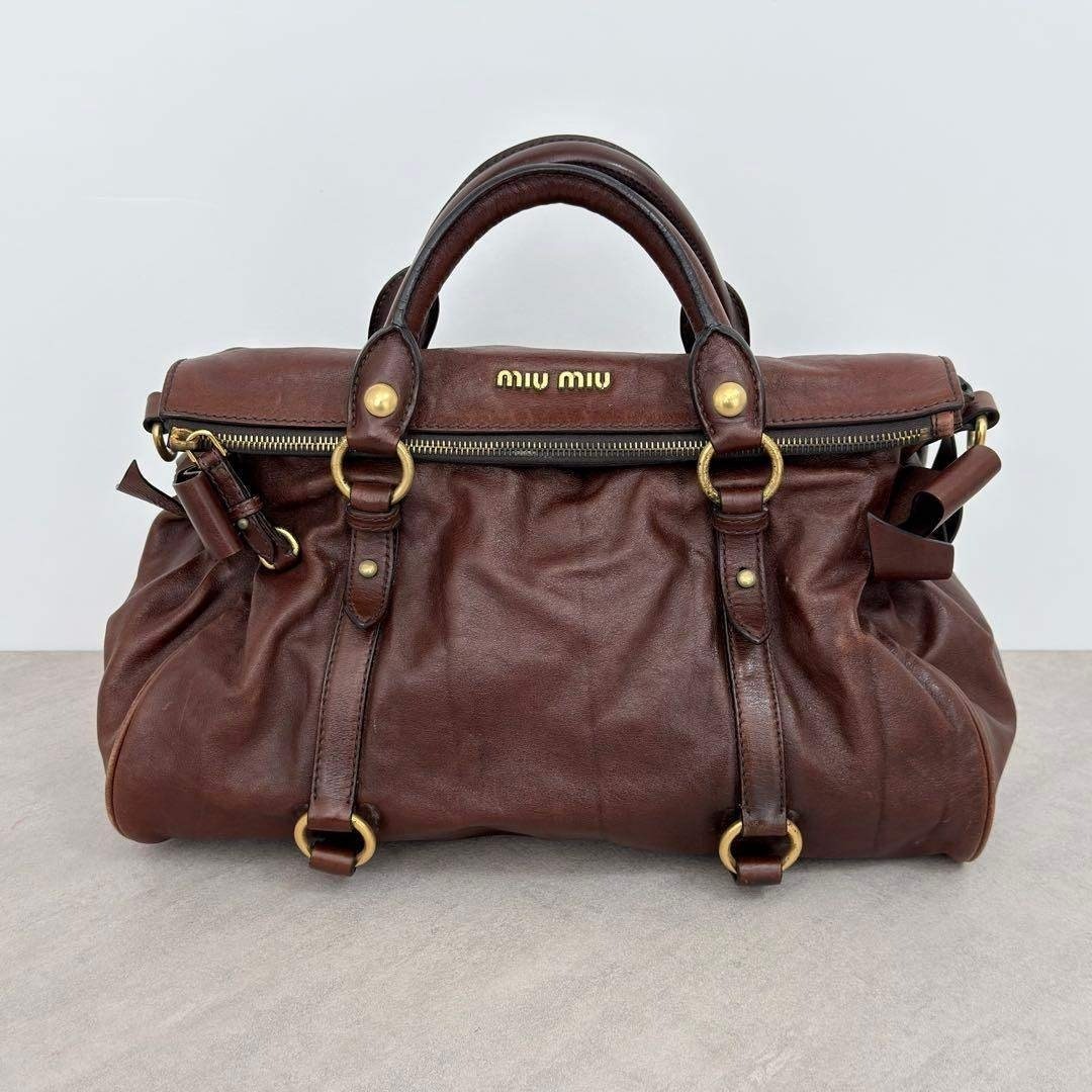 バッグ MIUMIU VITELLO LUX 2way Sholder Bag y2k Miu Miu Vitello Lux 2Way Ribbon Leather Handbag Shoulder Bag Brown