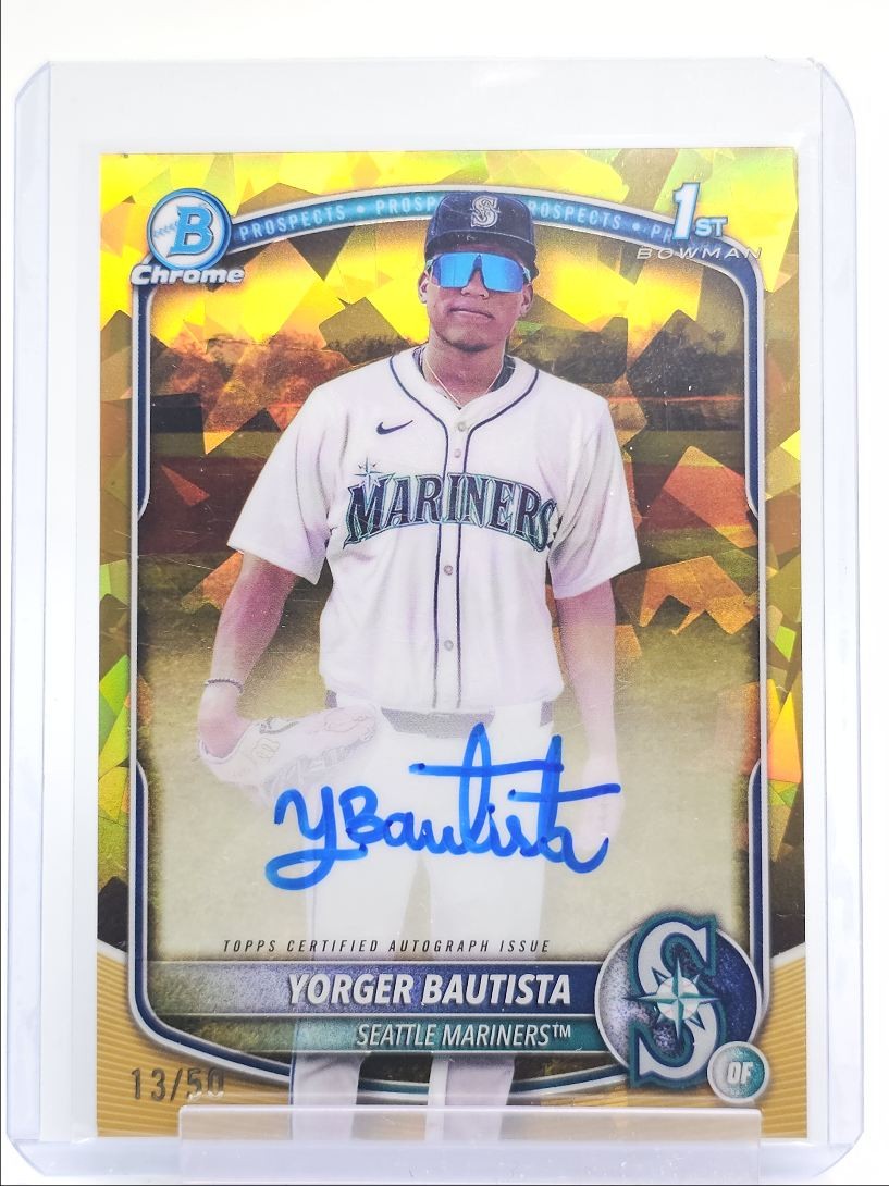 YORGER BAUTISTA 2025 BOWMAN CHROME 1ST SAPPHIRE GOLD MARINERS AUTO /50 Q4302