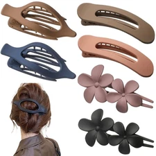 6 PCS Flat Hair Clips, French Lay Flat Claw Clips for Women Girls, 3 Styles S...