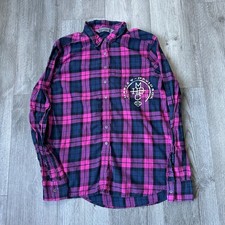 Harley-Davidson Pink Navy Plaid Flannel Shirt Women's Medium