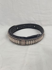 Vintage Cowgirl Aztec Southwestern Western Black Leather Worn Belt Size 30 To 34