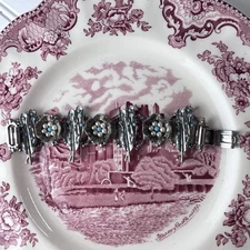 Vtg Victorian Revival Book Chain Bracelet - 6.25” Silver Tone - Turquoise Pearl